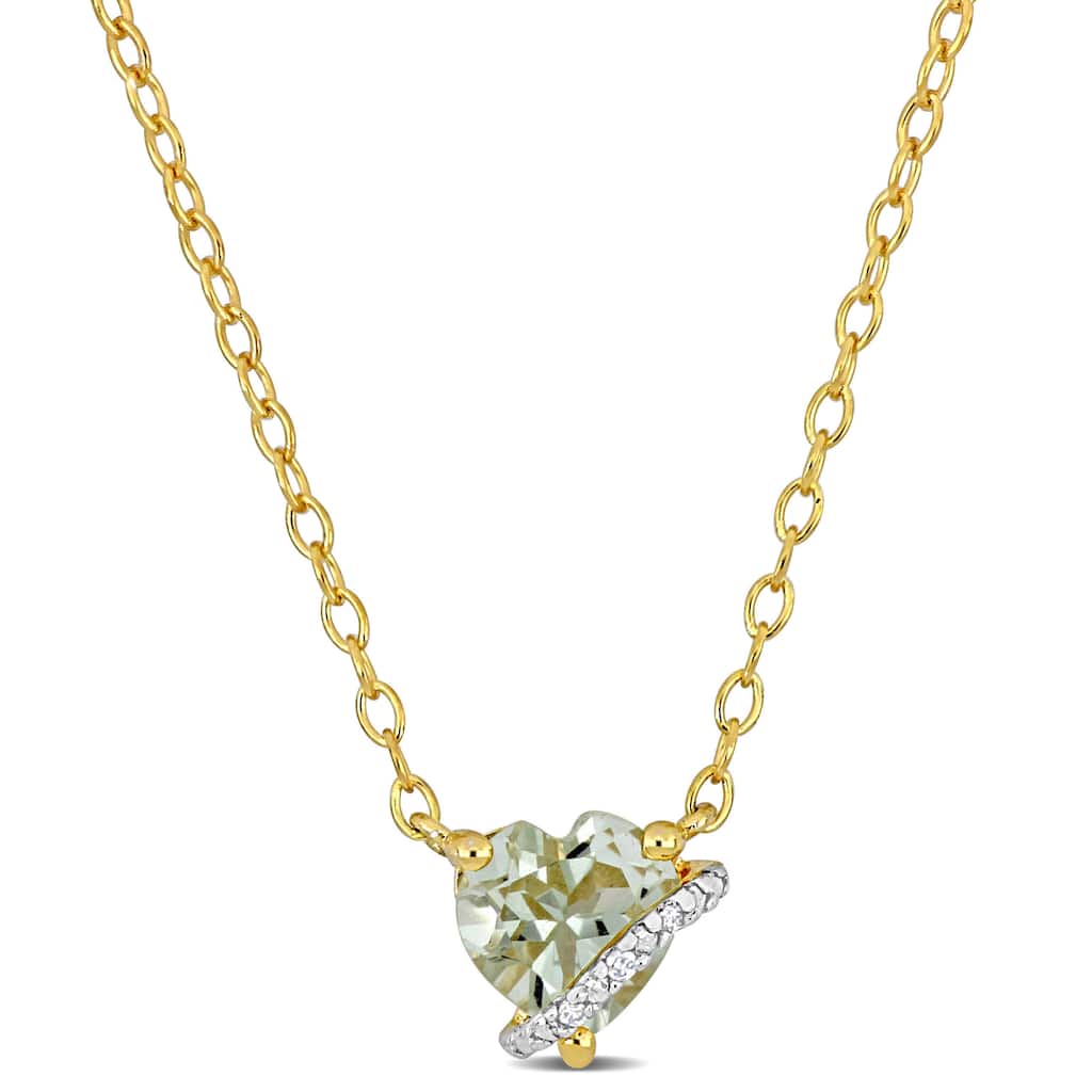 Miadora 3/4ct TGW Green Quartz & Diamond Accent Heart Necklace Yellow Silver