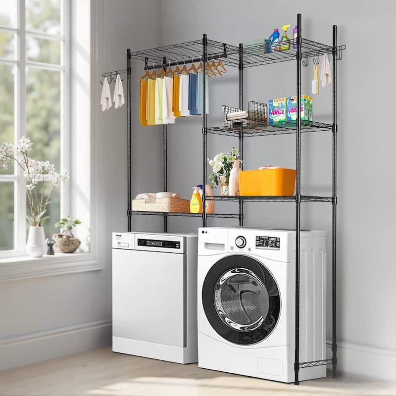 Adjustable Laundry Room Storage Shelf Over Washer and Dryer Sturdy Carbon Steel Organizer Rack