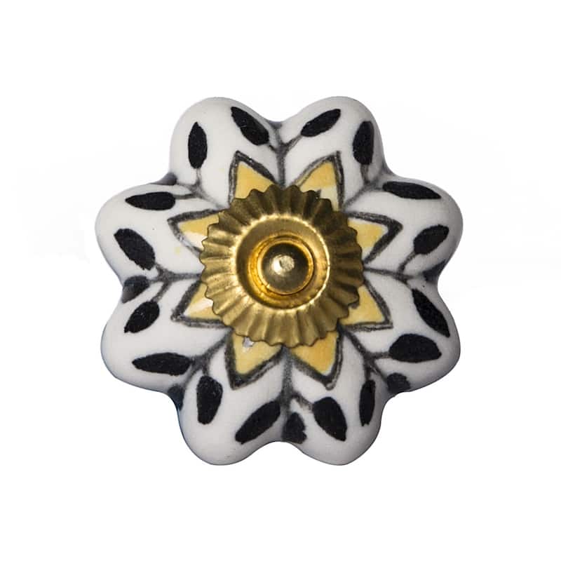 HomeRoots Set of Eight Black And Yellow Ceramic And Metal Drawer Pull Knobs - 1.5' X '1.5' X '1.5