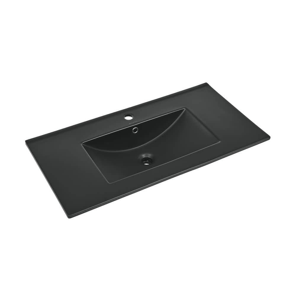 36 Inch Ceramic Vanity Sink Top in Matte Black