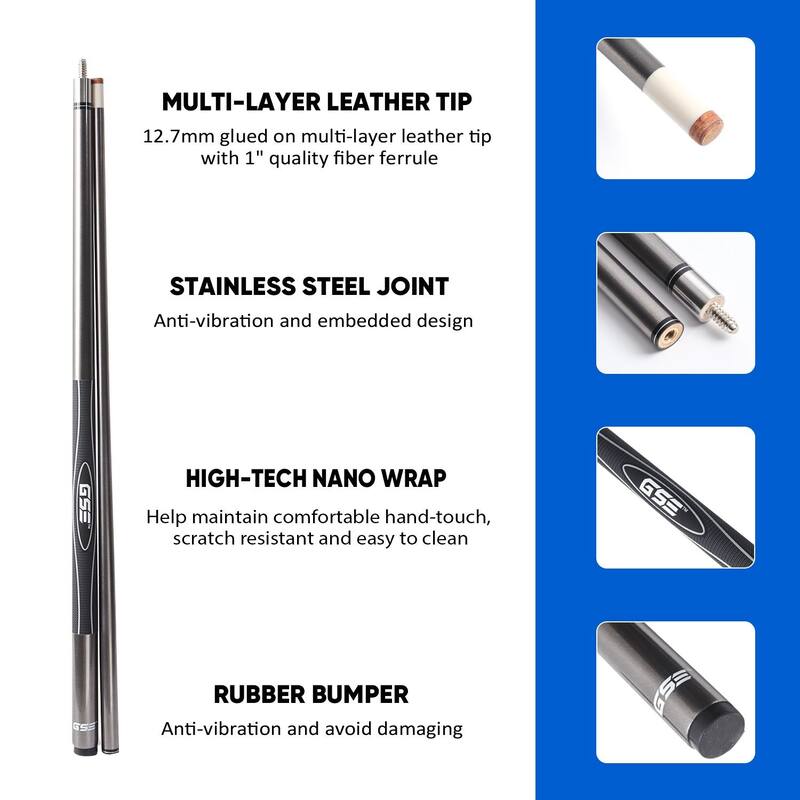 GSE™ Set of 4 Fiberglass Graphite Composite Billiard Pool Cue Sticks. 58" 2-Piece Pool Cue Set for House or Commercial Use