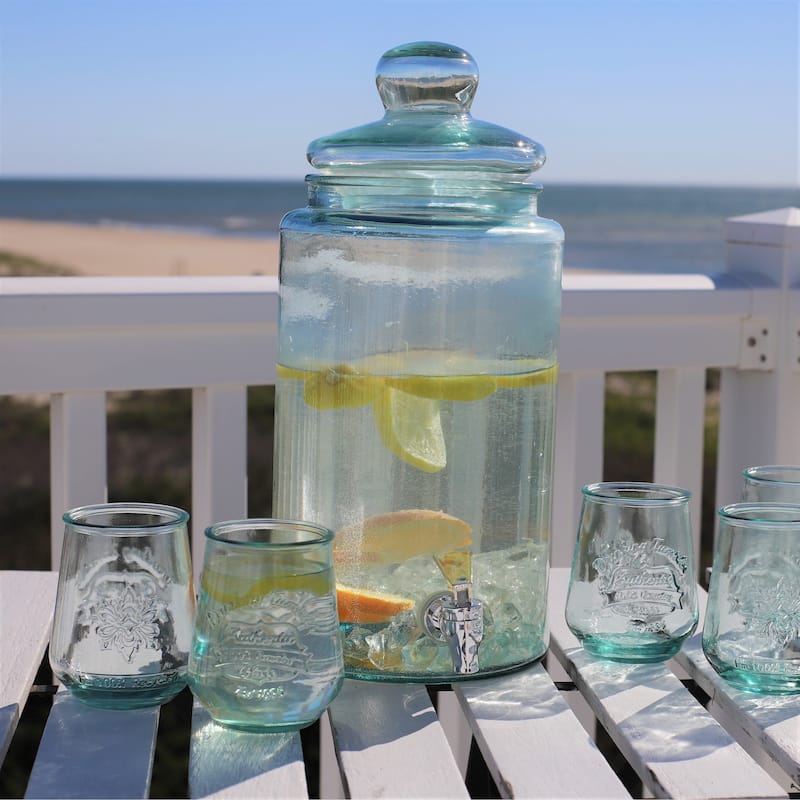 Euro Ceramica Essential Bara Recycled Glass Mason Jar Beverage Dispenser - Made in Spain