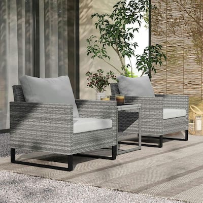 3-Piece Wicker Patio Set, Cushioned Rocking Chairs,Glass Table,Outdoor