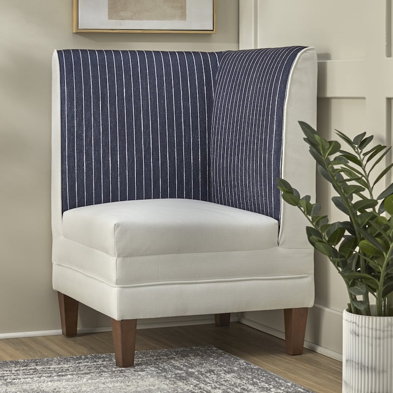 Lifestorey Phillips Upholstered Corner Seat - Off-White/Dark Blue Stripe