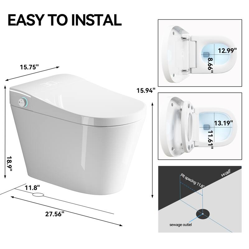 Smart One Piece Toilet with Built In Bidet. Auto Open Close Seat. Heated Seat. Warm Water. Dryer. Remote Control