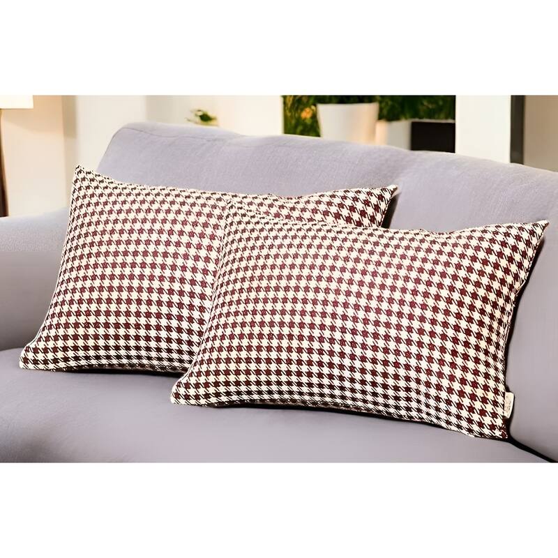 HomeRoots Set Of Two 20" X 12" Red Polyester Houndstooth Zippered Pillow - Bed Rest - Polyester