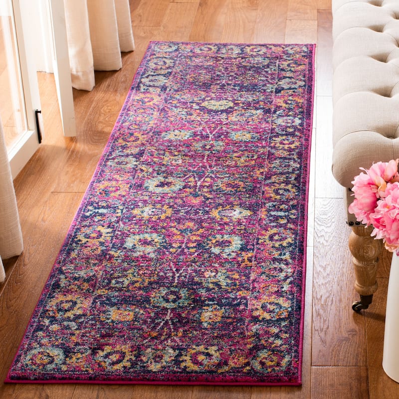 SAFAVIEH Granada Emsal Distressed Vintage Boho Oriental Rug - 2'2" x 8' Runner - Fuchsia/Multi
