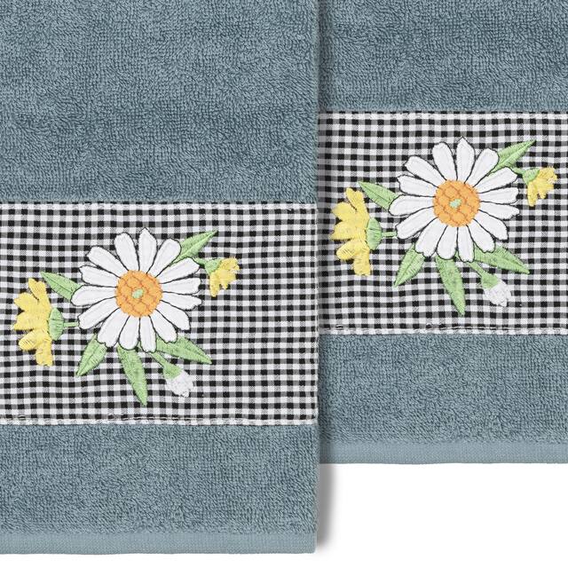 Authentic Hotel and Spa 100% Turkish Cotton Daisy 2PC Embellished Hand Towel Set