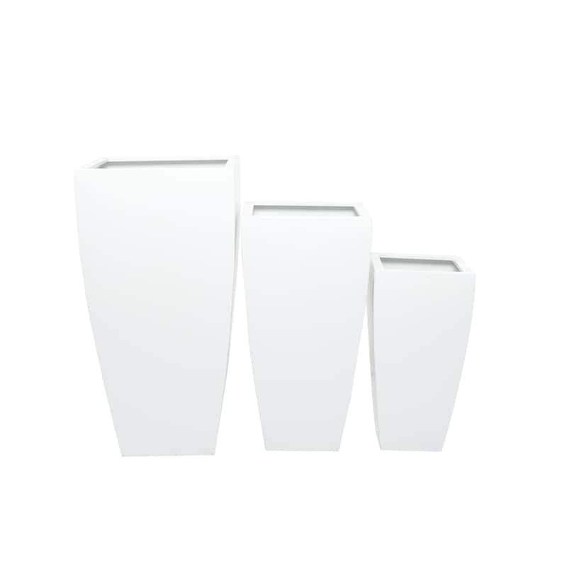 Metal Light Weight Indoor Outdoor Planter with Tapered Base and Fluted Design - Set of 3 White - Roche River Decor