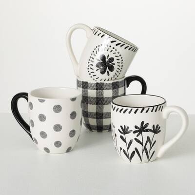 Sullivans 4.5 in. Black And White Pattern Mugs - Set of 4