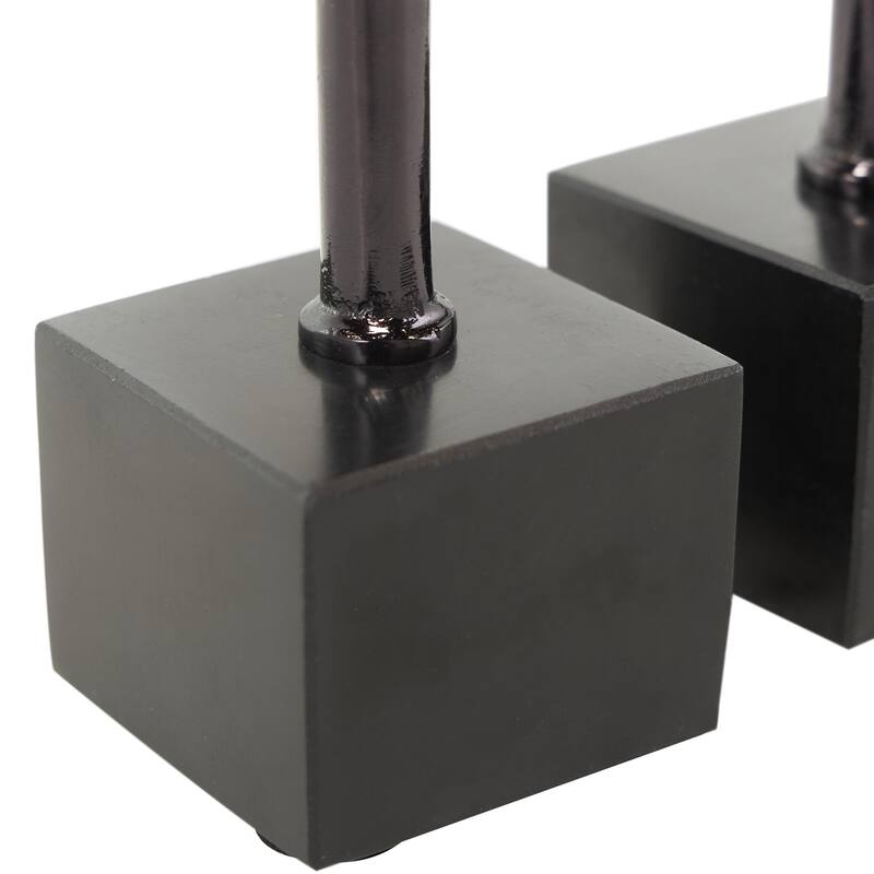 Aluminum Metal Slim Decorative Candle Holder with Black Block Bases - Set of 2 Silver or Black - Roche River Decor