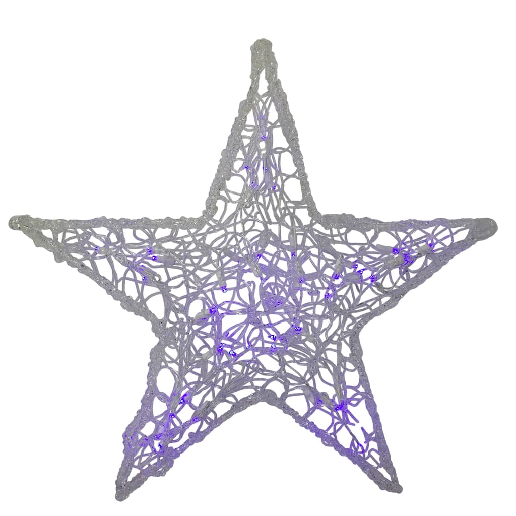 24" Pre-lit Clear and Purple LED Color Changing Spun Glass Hanging Star Christmas Decoration