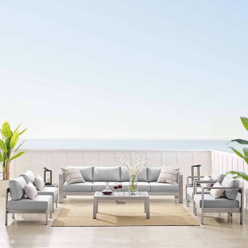 Shore Sunbrella Outdoor Patio Aluminum 9 Piece Sectional Sofa Set - Silver Gray