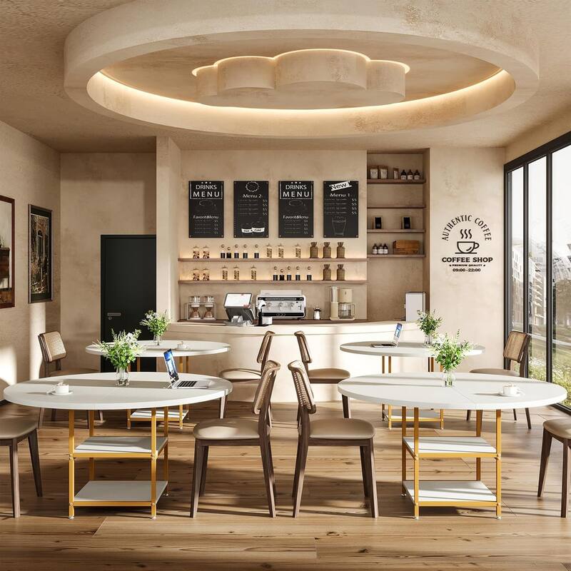 47-Inch Round Wood Dining Table for 4 With Storage Shelf Large Kitchen Table for Home Dining/Living Room