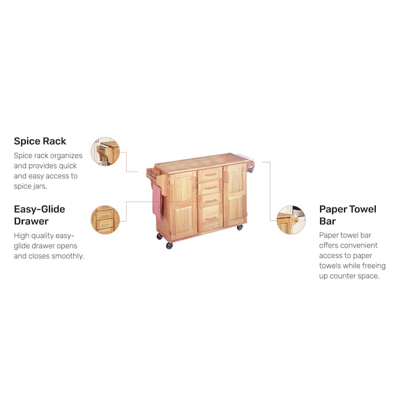 Natural Wood Kitchen Cart with Breakfast Bar