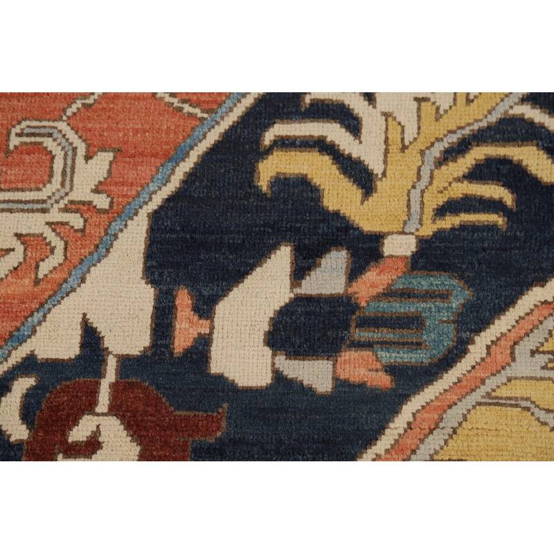 Vegetable Dye Geometric Heriz Oriental Area Rug Handmade Wool Carpet - 9'0" x 11'11"