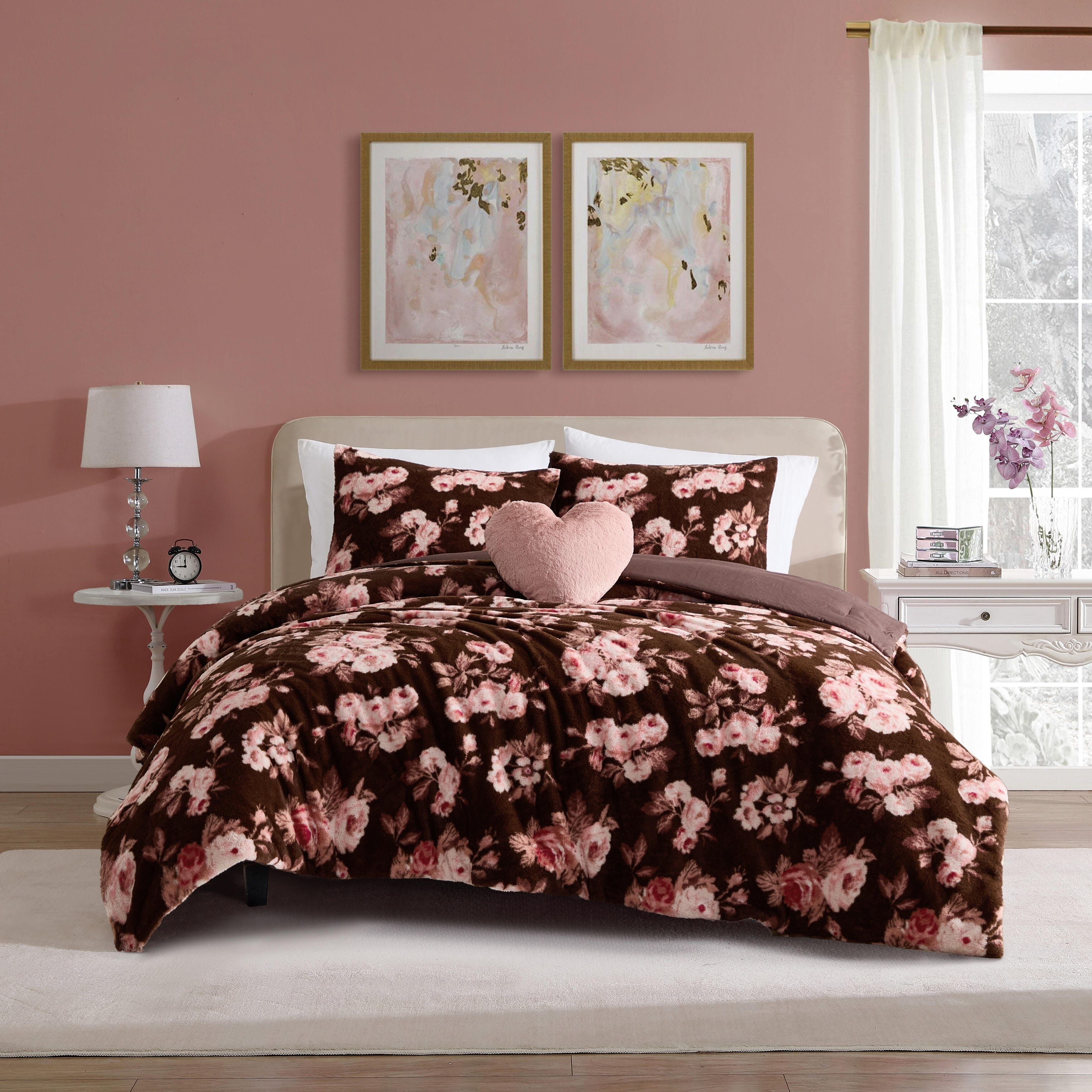 Betsey Johnson Garden Floral Pink Reversible Comforter Bonus Set