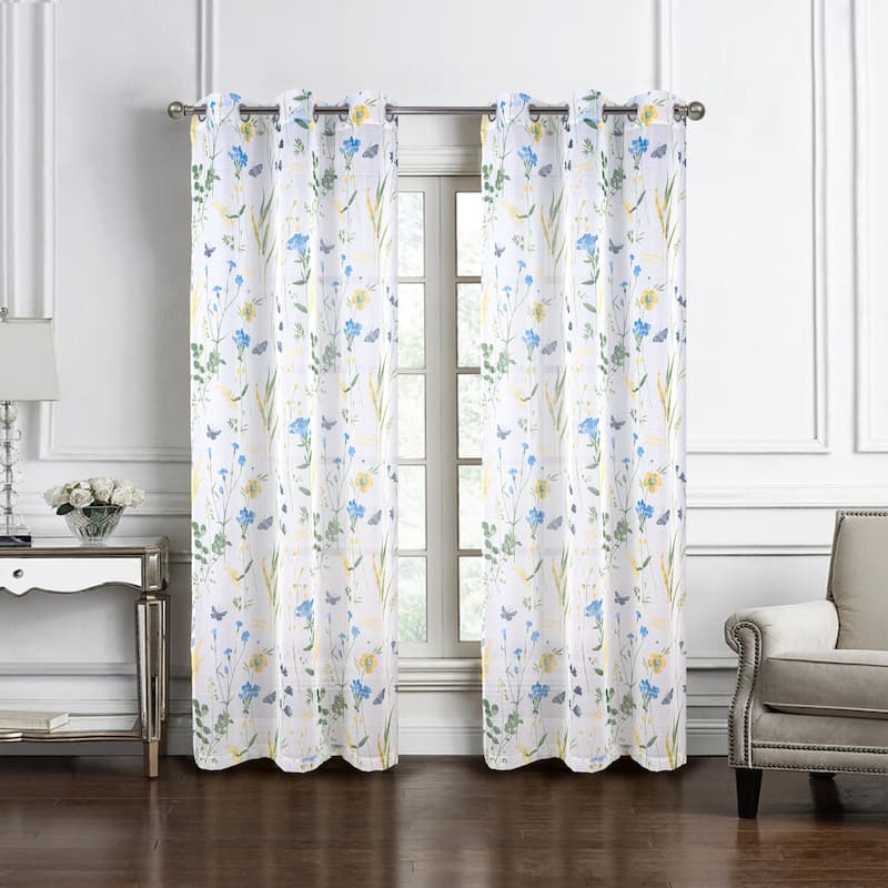 Kelce Floral Sheer Window Curtain Panel 90 inch - Blue
