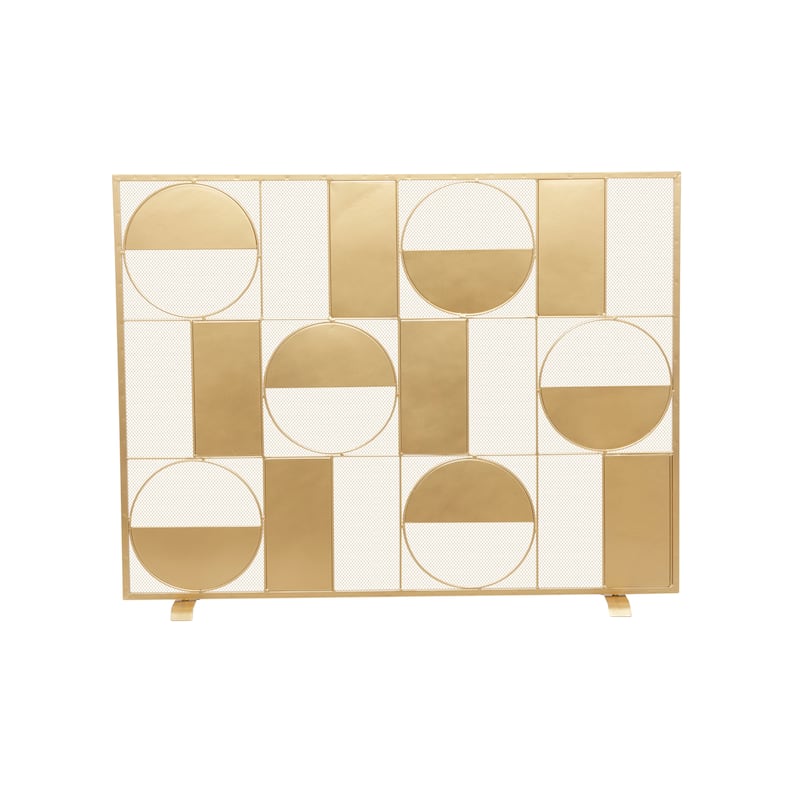 Metal Geometric Cut-Out Single Panel Fireplace Screen with Mesh Netting - Gold - Roche River Decor - 6"Wx40"Lx32"H