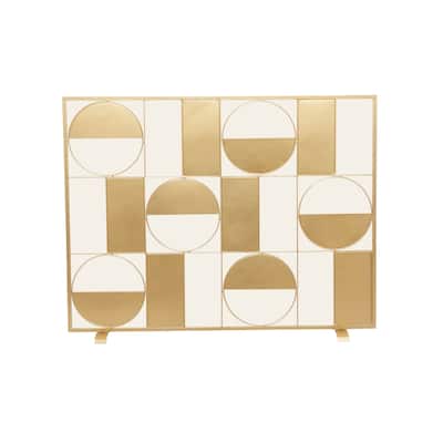 Metal Geometric Cut-Out Single Panel Fireplace Screen with Mesh Netting - Gold - Roche River Decor - 6"Wx40"Lx32"H
