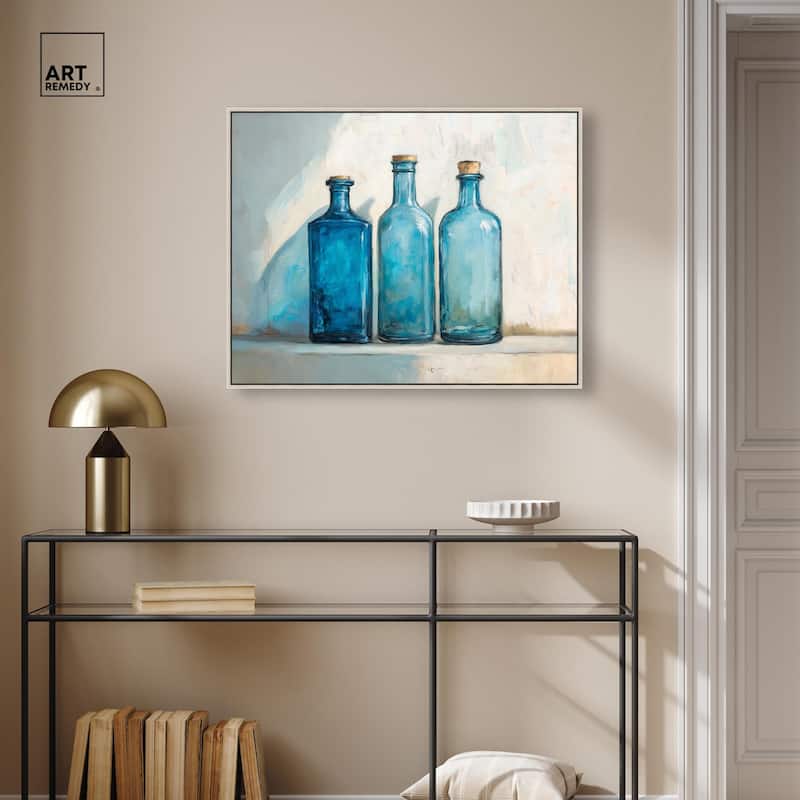 Three Blue Bottles Canvas by Art Remedy