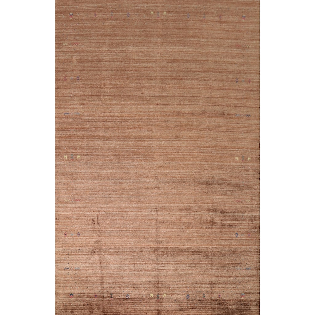 Hand Knotted Oriental Viscose Silk Carpet Tribal Animal Pictorial Brown Gabbeh Area Rug - 11' 11'' X 8' 10''