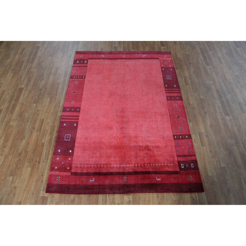 Animals Pink Gabbeh Indian Area Rug Hand-Knotted Wool Carpet - 5'3" x 7'7"