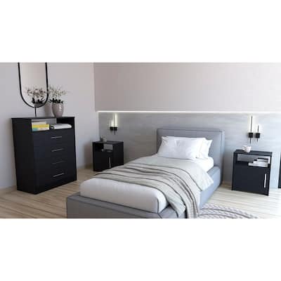 Omaha 3 Piece Bedroom Set, Dresser + Nightstand + Nightstand, Black