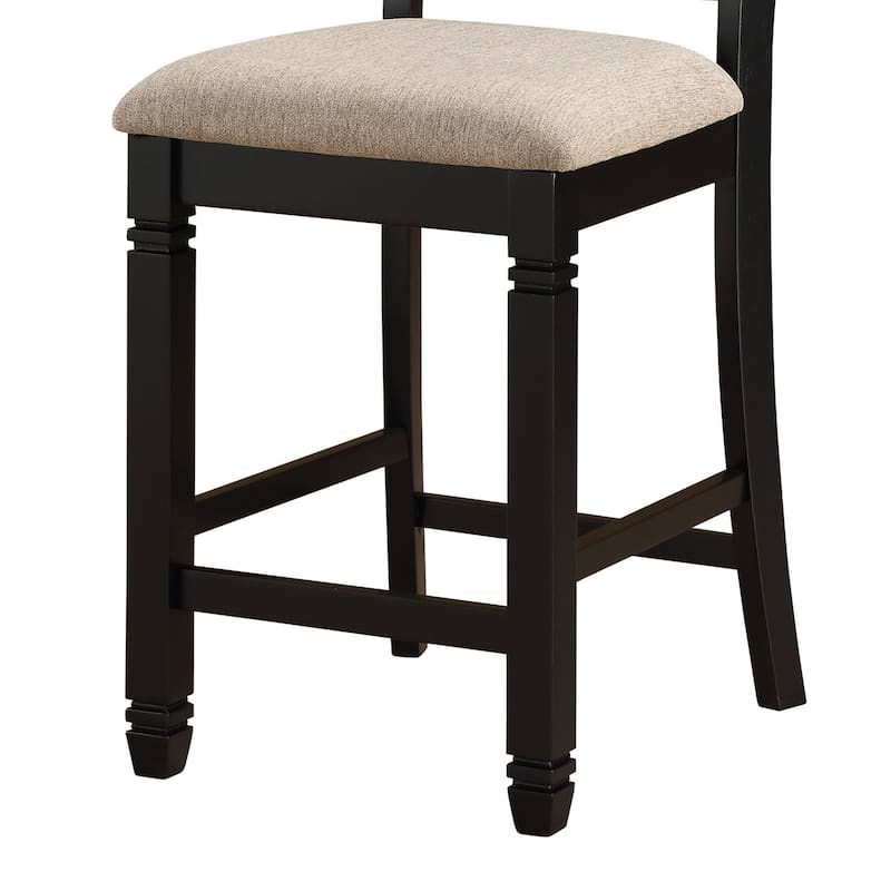 Fabric Upholstered Set of 2 Wooden Counter Height Chairs with X Design Backrest, Brown