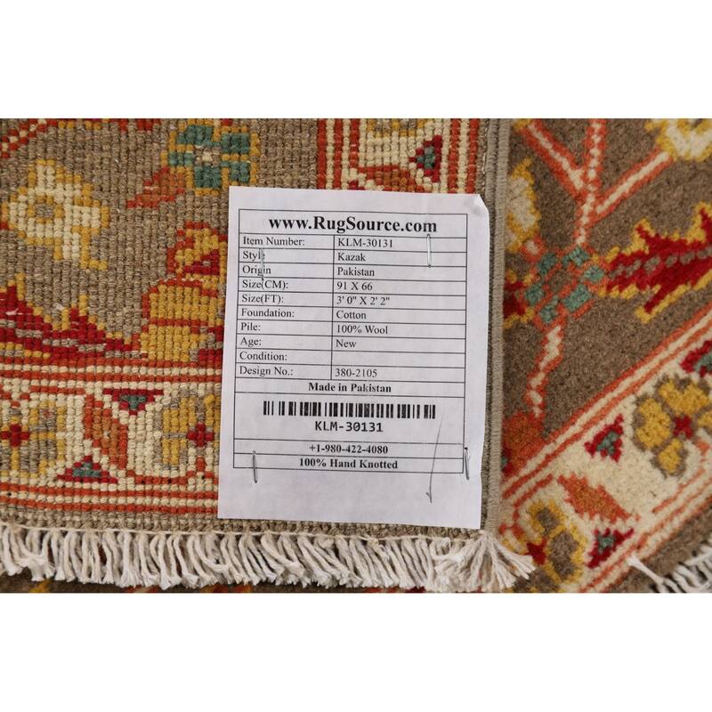Kazak Oriental Foyer Rug Handmade Traditional Brown Wool Carpet - 2'2" x 3'0"