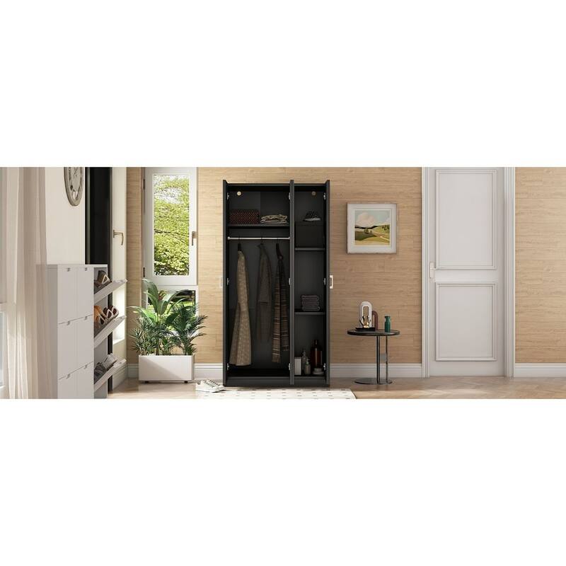 Modern 3 Door Wardrobe with Mirror, 3 Drawers, Hanging Rod - N/A