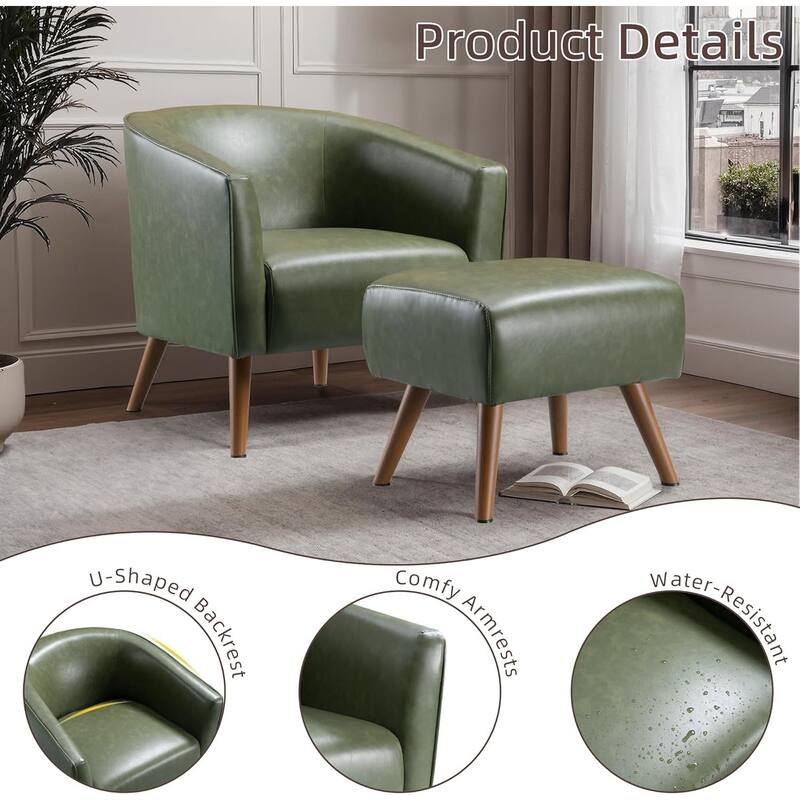 Accent Chair with Ottoman,Modern Barrel Chair and Footrest,Mid Century Living Room Chairs,Upholstered Armchair