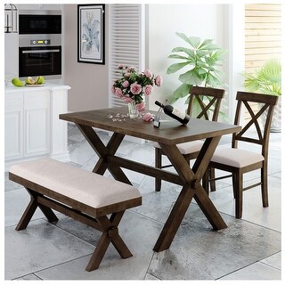 Kitchen Dining Table Set for 4 - Brown Kitchen Table Set with Bench - N ...