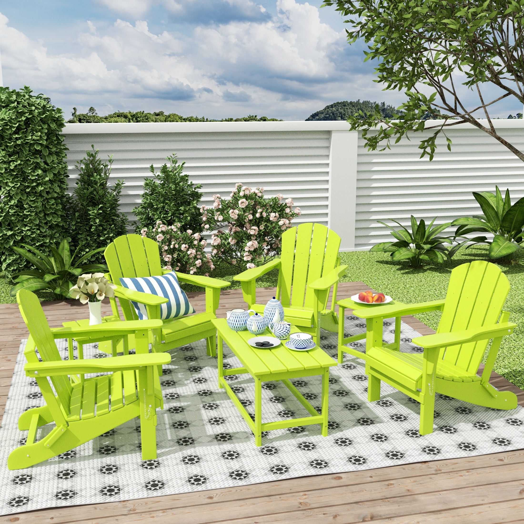 Laguna Hdpe All Weather Outdoor Patio Foldable Adirondack Chairs Conversation Set (7-Piece Set)