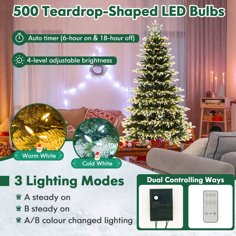 Costway 7 FT Pre-Lit Christmas Tree 3 Modes Hinged with Quick Power - See Details