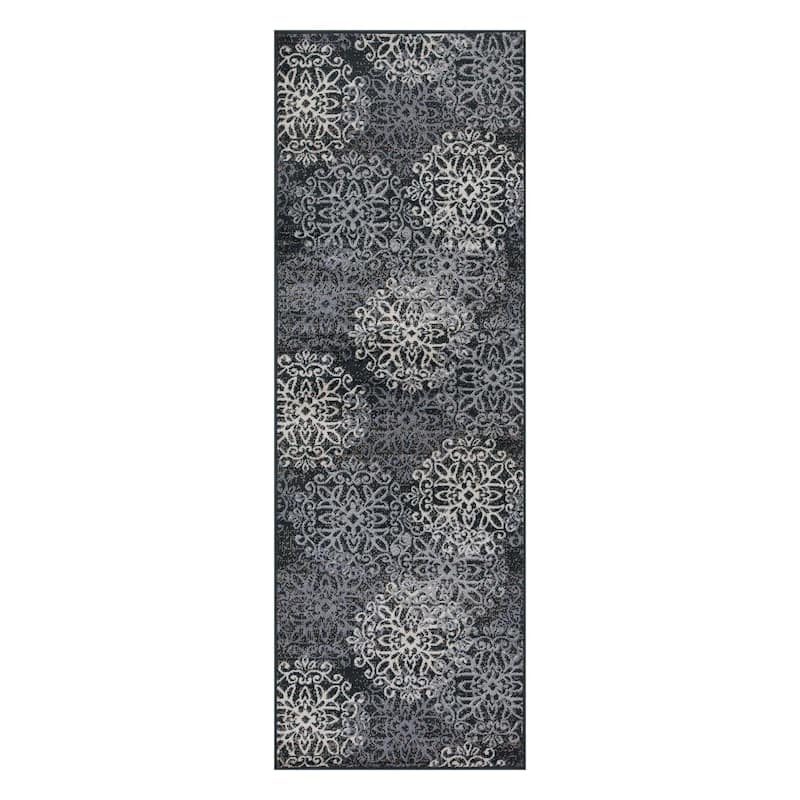 Superior Leigh Traditional Floral Scroll Indoor Runner or Area Rug - 2' 7" x 8' - Slate