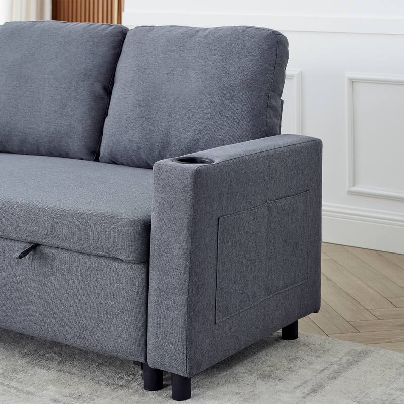 L-Shaped Comfortable Corduroy Combo Sofa with Pullout Bed and Storage