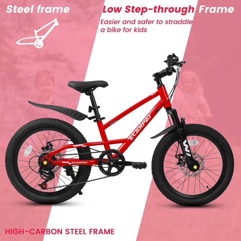 20 inch Mountain Kids Bike for Boys & Girls, Ages 6-12, 7-Speed with Front Suspension