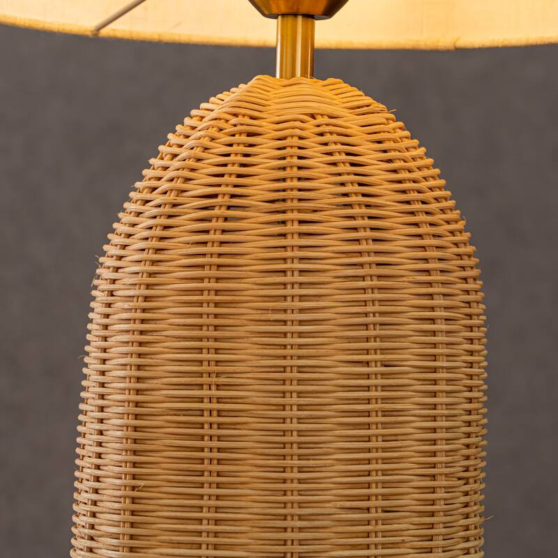 CraftHome 20'' Natural Rattan Bedside Table Lamp Coastal Nightstand Lamp with Classic Beige Fabric Shade for Bedroom - W13''
