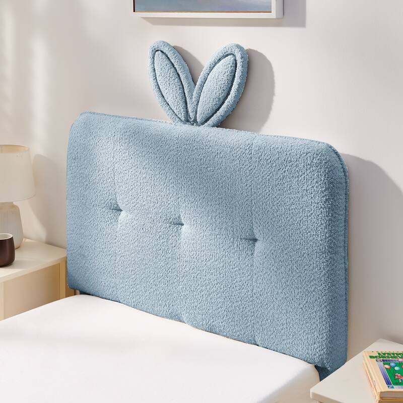 Kids Boucle Upholstered Bed with Rabbit Ear Headboard, LED Music Sync & 4 Drawers