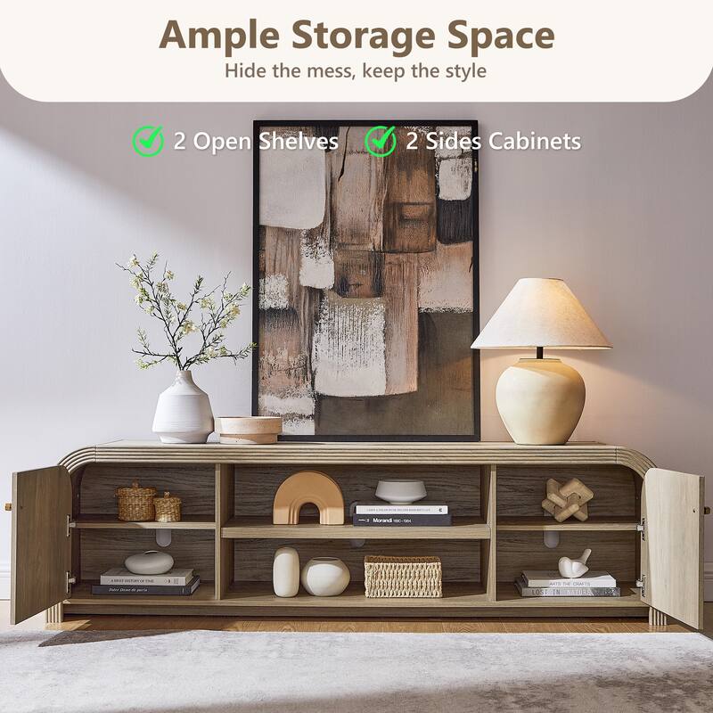 Modern Fluted TV Stand for 80" TV, Media Console, Entertainment Center