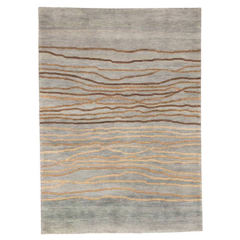 ECARPETGALLERY Hand-knotted Peshawar Ziegler Light Blue Wool Rug - 5'0 x 6'11