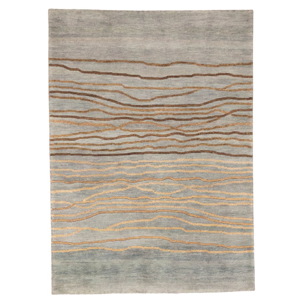 ECARPETGALLERY Hand-knotted Peshawar Ziegler Light Blue Wool Rug - 5'0 x 6'11