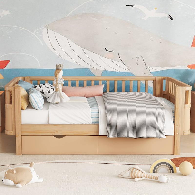 GDF Studio - Willow Twin Wood Platform Bed with Storage Drawers and Rails