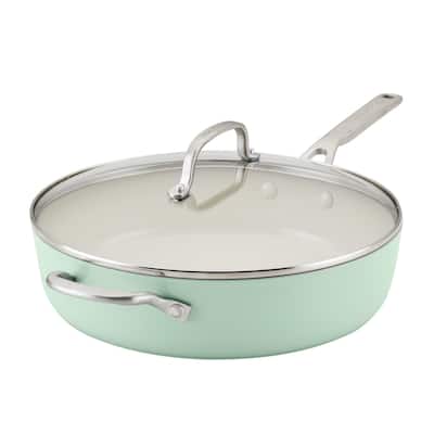 KitchenAid Hard Anodized Ceramic Nonstick Sauté Pan with Lid, 5-Quart, Pistachio