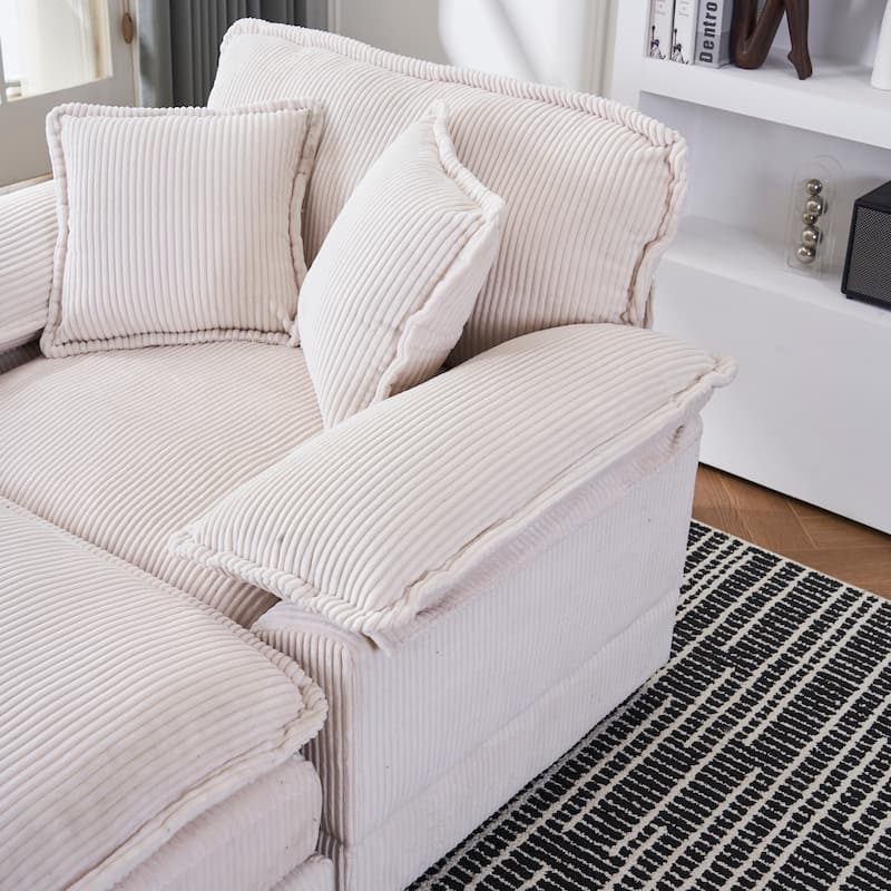 56.3" Corduroy Single Sofa Chair with 2 Toss Pillows & a Ottoman