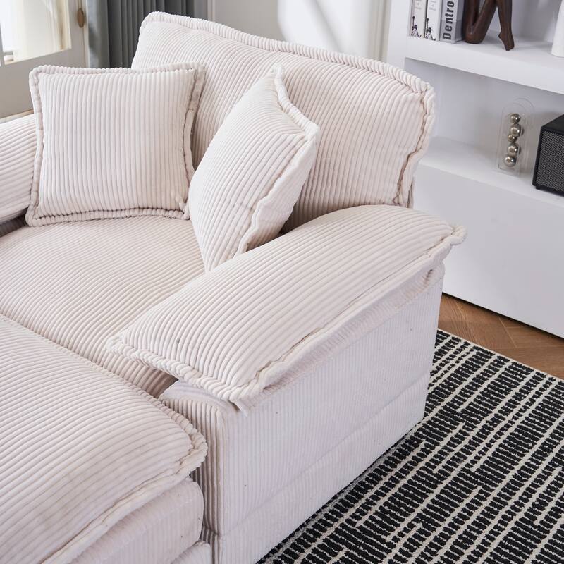 Corduroy Single Sofa Sets with Ottoman and 2 Toss Pillows, Deep Seat Design