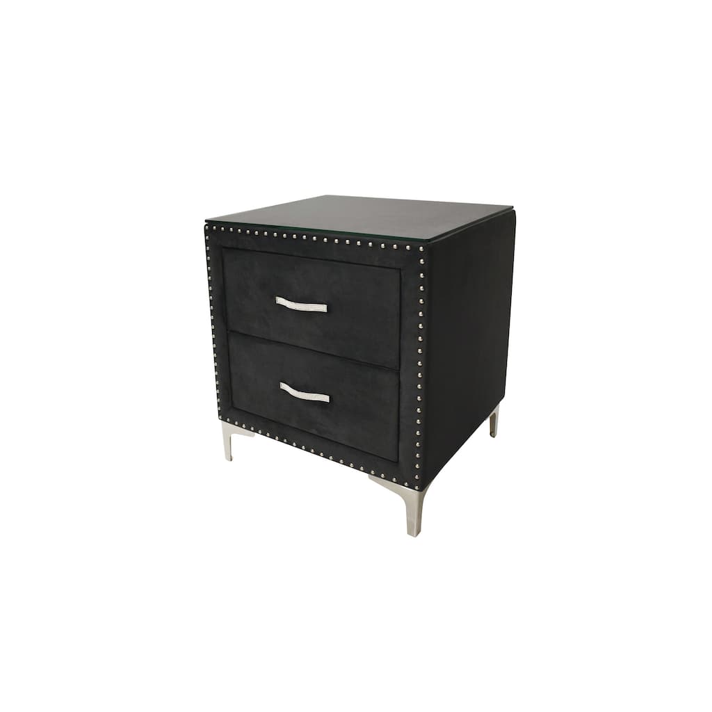 1pc Two Drawers Nightstand Fabric Upholstered Nailhead Tufted