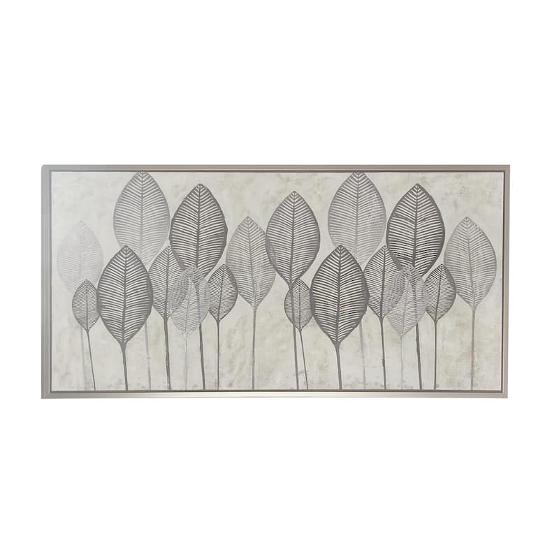 Canvas Leaf Framed Wall Art with Silver Accents and Gold Frame - Gold or White - CosmoLiving by Cosmopolitan