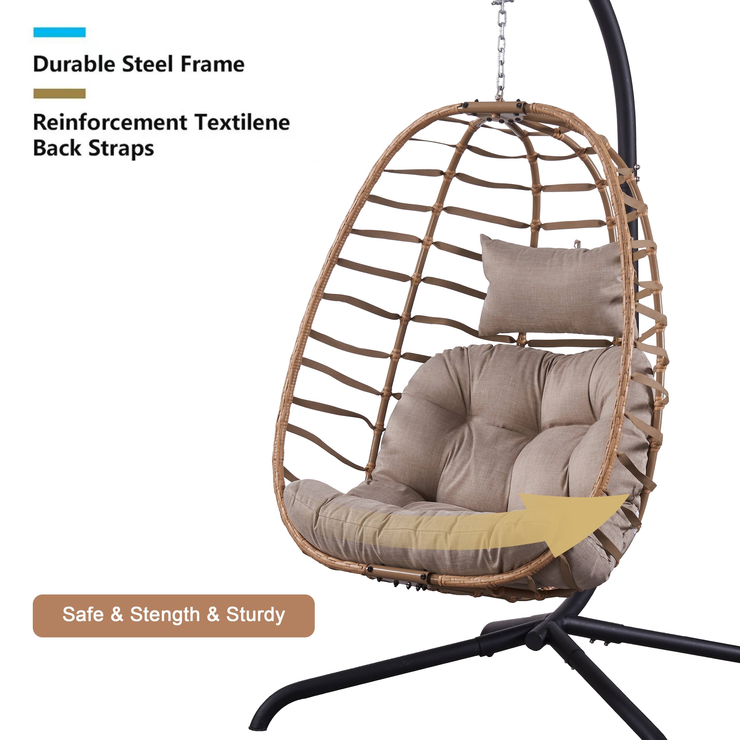 Foldable Wicker Hanging Egg Chair with Stand On Sale Bed Bath